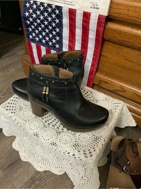 Dansko Black Leather Ankle Boots with Tassel Stud Detail